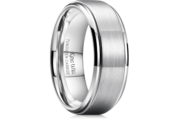 King Will Tungsten Carbide Rings For Men Wedding Bands Matte Brushed Step Edged High Polish Finish Comfort Fit