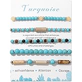 5Pcs Crystal Bracelet for Women Spiritual Natural Stone Bracelet Set Stackable Beaded Bracelets Healing Crystal Bracelet Gemstone Bead Bracelet Beaded Stretch Bracelets for Women