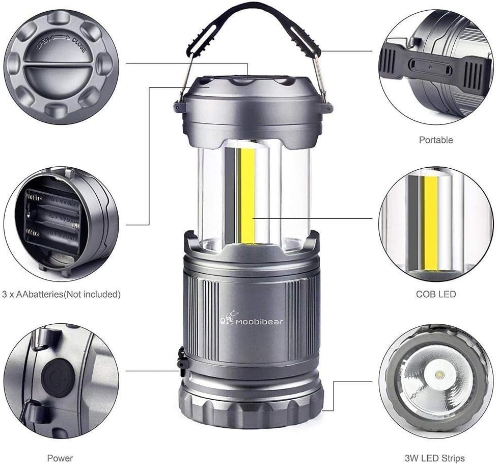 LED Camping Lantern Flashlight Combo - Moobibear 2 in 1 Battery Powered Emergency Light Portable Collapsible Camp Lamp for Camping Power Outage Hiking Indoor Outdoor 2 Pack: Clothing