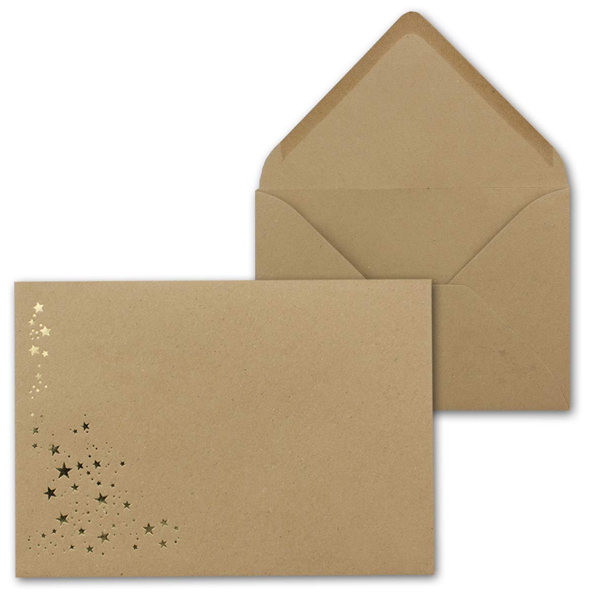 Eco friendly postal envelopes, sand colour with golden foil stars 50 Pieces DIN C6