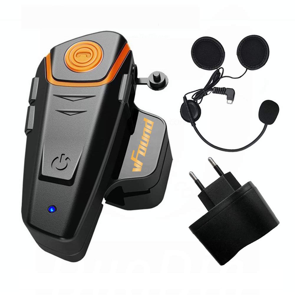 Qaurora BT-S2 1000m Bluetooth Headset Waterproof BT Motorcycle Motorbike Helmet Intercom Headset for 2 or 3 riders and 2.5 mm Audio for Walkie Talkie GPS Hands Free MP3 player FM Radio (1 Pack)