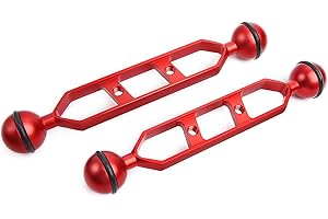 LetonPower Red 7" Underwater Aluminum Alloy Extension Arm (2-Pack) - Dual Ball System with 1" Head Connector, Waterproof & Rustproof for Diving Camera Tray/Strobe/Video Light, Scuba Photography Gear