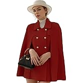 CHARTOU Women's Elegant Poncho Double-Breast Slit Sleeve Flowy Wool Blend Cape Cloak Coat