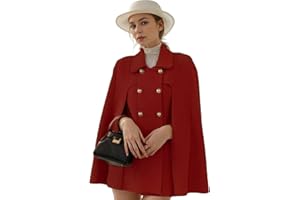 CHARTOU Women's Elegant Poncho Double-Breast Slit Sleeve Flowy Wool Blend Cape Cloak Coat
