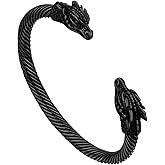 FaithHeart Viking Cuff Bracelets for Men, Silver/Black Stainless Steel Bangle Bracelet Norse Mythology Amulet Talisman Jewelry, Gift Box