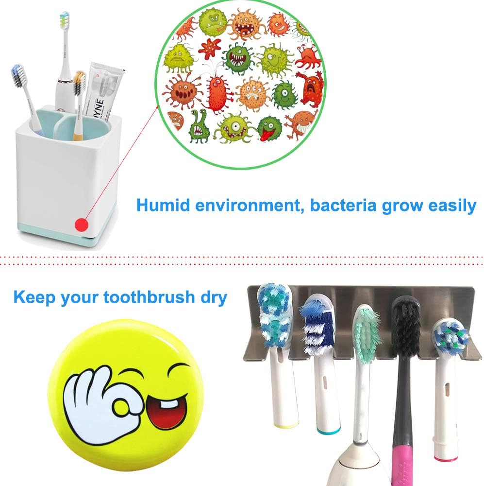 Wall Mounted Toothbrush Holder, Stainless Steel Toothbrush Holder with Self-Adhesive No Drilling Toothbrush Organizer - Image 4