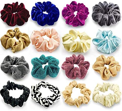24 Pcs Large Scrunchies for Hair Elastic Hair Bands, Premium Scrunchy Hair Ties with Velvet, Silk , Neon, Cotton, Satin, Chiffon, Scrunchie Ponytail Holder No hurt, Soft for Women or Girls Hair Access
