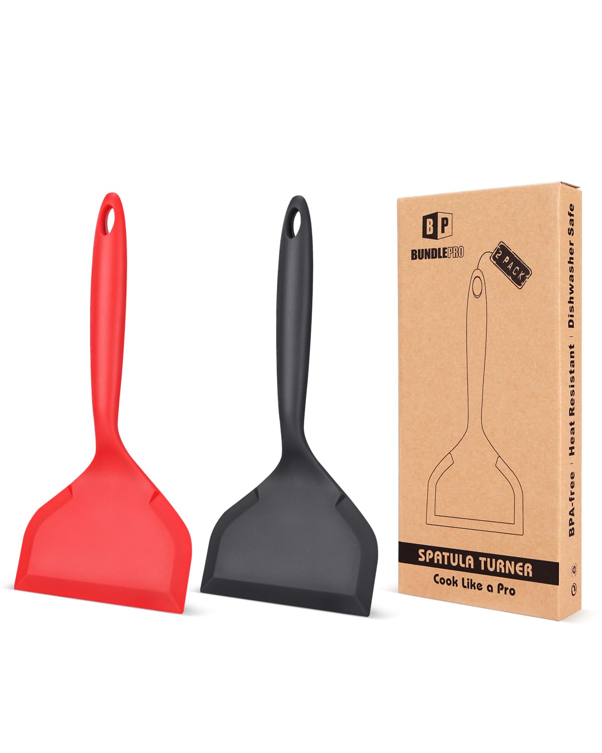 Pack of 2 Wide Silicone Spatula,Nonstick Pancakes Shovel, Fried Flexible Turner, BPA Free Kitchen Cookwares with High Heat Resistant for Egg, Cookie,Omelette,Fish,Burgers
