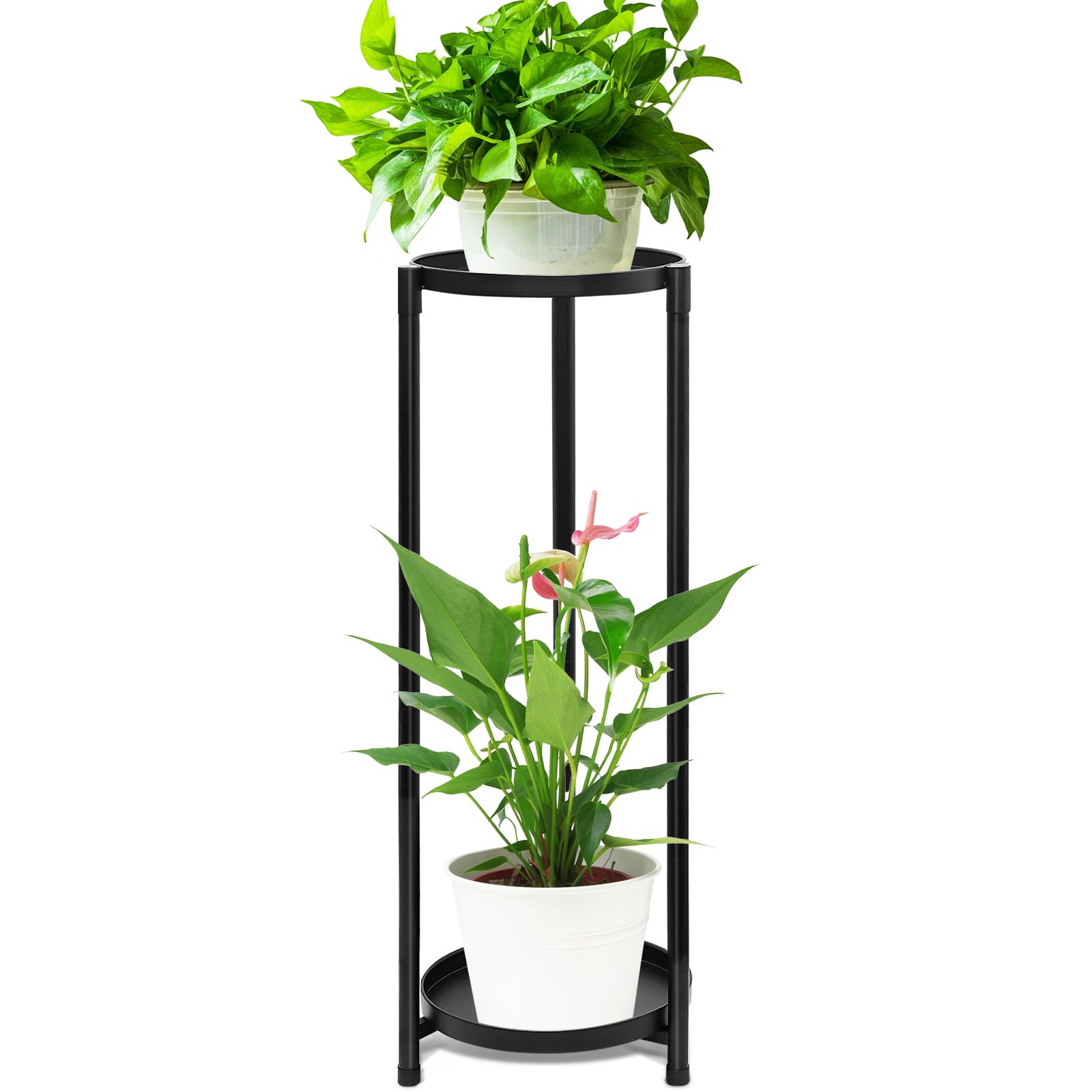 Photo 1 of VeyFolzin.st 2 Tier Round Tall Metal Plant Stand indoor outdoor, Rustproof Round Planter Display Storage Rack, Heavy Duty Potted Holder for Home Garden Patio Bathroom Living Room(Black)