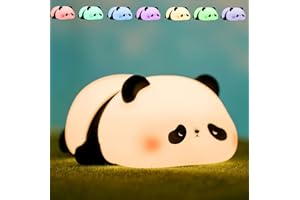 DREAMING MY DREAM Squishy Cute Panda Night Light,Voice Controlled Light with 7 Color Modes Soft Silicone USB Charging Panda Lamp for Kids Room,Novelty Animal Night Lamp for Decor,Cool Gifts for Boys Girls