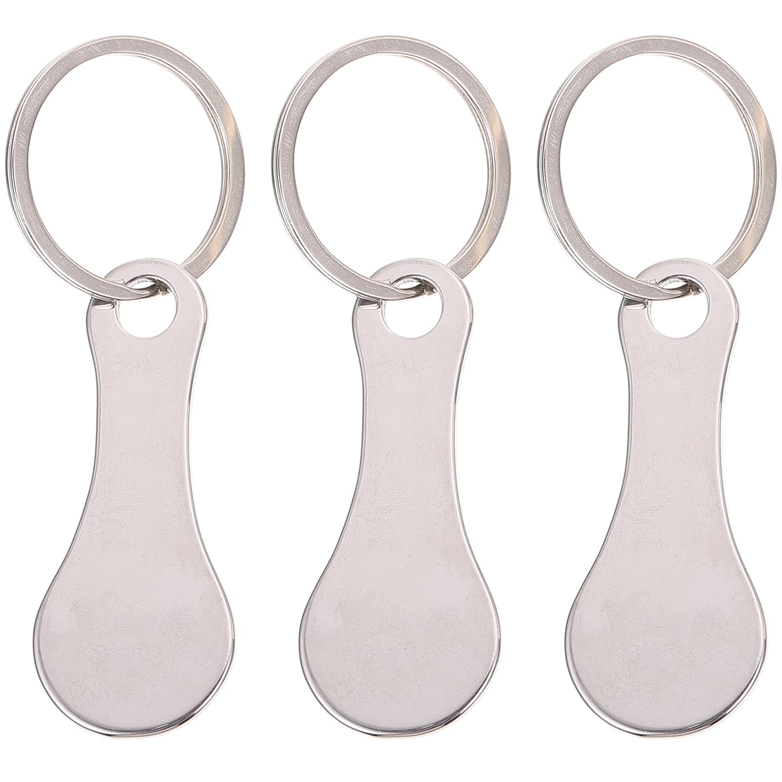 NUOBESTY 3Pcs Shopping Trolley Token Keychain Stainless Steel Pendant Coin Chip Keyring Trolley Unlock Release Key for Change Grocery Shopping Cart, Silver, 7.5X3X0.2cm (8500S1Y5908T10U)