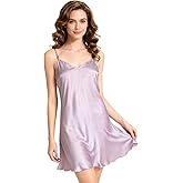 SGMSILK 19 Momme Mulberry Silk Nightgown for Women,Sexy V-Neck Spaghetti Strap Chemise,Silk Short Slip Dress for Sleepwear