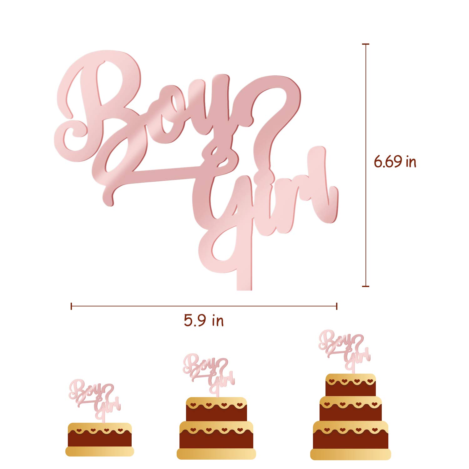 2019 New Boy Girl cake topper baby shower Rose Gold Acrylic Mirror Happy Birthday For Baby Showers and Gender Reveal Parties for Boys and Girls (B)