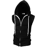 Ohoo Mens Slim Fit Sleeveless Lightweight Zip Up Hooded Sweatshirt Vest Hoodie