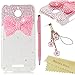 HTC Desire 510 Case - Mavis's Diary 3D Handmade Bling Crystal Lovely Pink Bow with Shiny Diamonds Clear Hard Case for HTC Desire 510 with Flower Dust Plug & Pink Stylus Pen