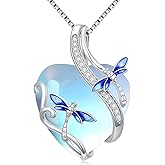 OCJ Dragonfly/Butterlfy/Turtle/Dolphin/Hummingbird/Bee/Necklace for Women Sterling Silver Moonstone Pendant Necklace Jewelry Gifts for Women Wife Girlfrined Anniversary Birthday Valentines Day Gift