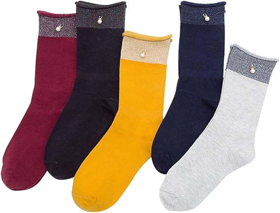 Amazon Impression 5色 5足セット 靴下 レディース 女 暖かい かわいい 中筒 トレンド 真珠 綿 入学式 卒業式 結婚式 パーティー ギフト 秋 冬 吸汗性の 秋冬靴下 靴下 通販