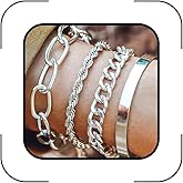 GIGB PBDK Chunky Stack Gold Bracelets Set for Women Trendy Charm Adjustable Layered Cuban Chain Bangles Minimalist Statement 