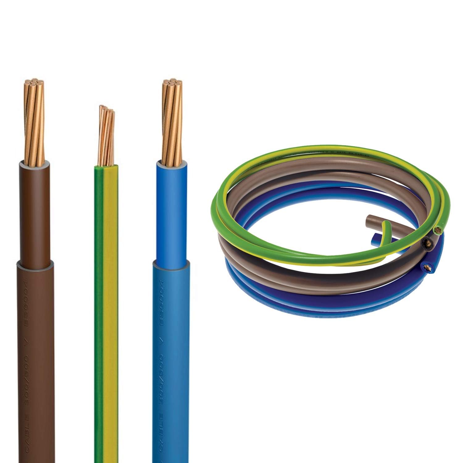 SHPELEC® 25mm 6181Y Brown/Blue and 16mm Earth 6491X Electrical Wire (Kit (Blue, Brown Tail + Earth), 3 m)