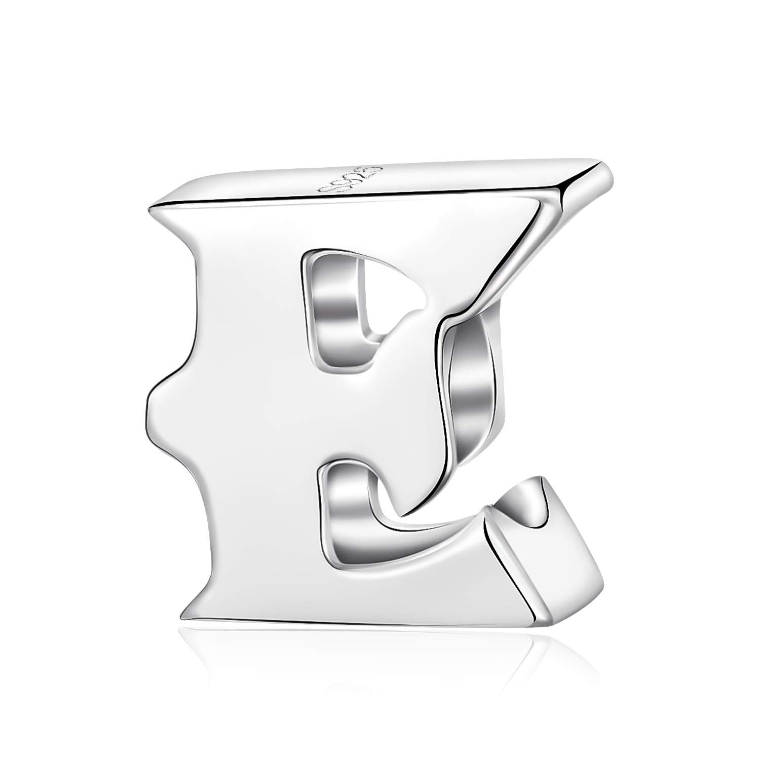 Alphabet Charms Letter Initial A-Z Genuine 925 Sterling Silver Beads fits Pandora Charms Bracelet (Letter E)