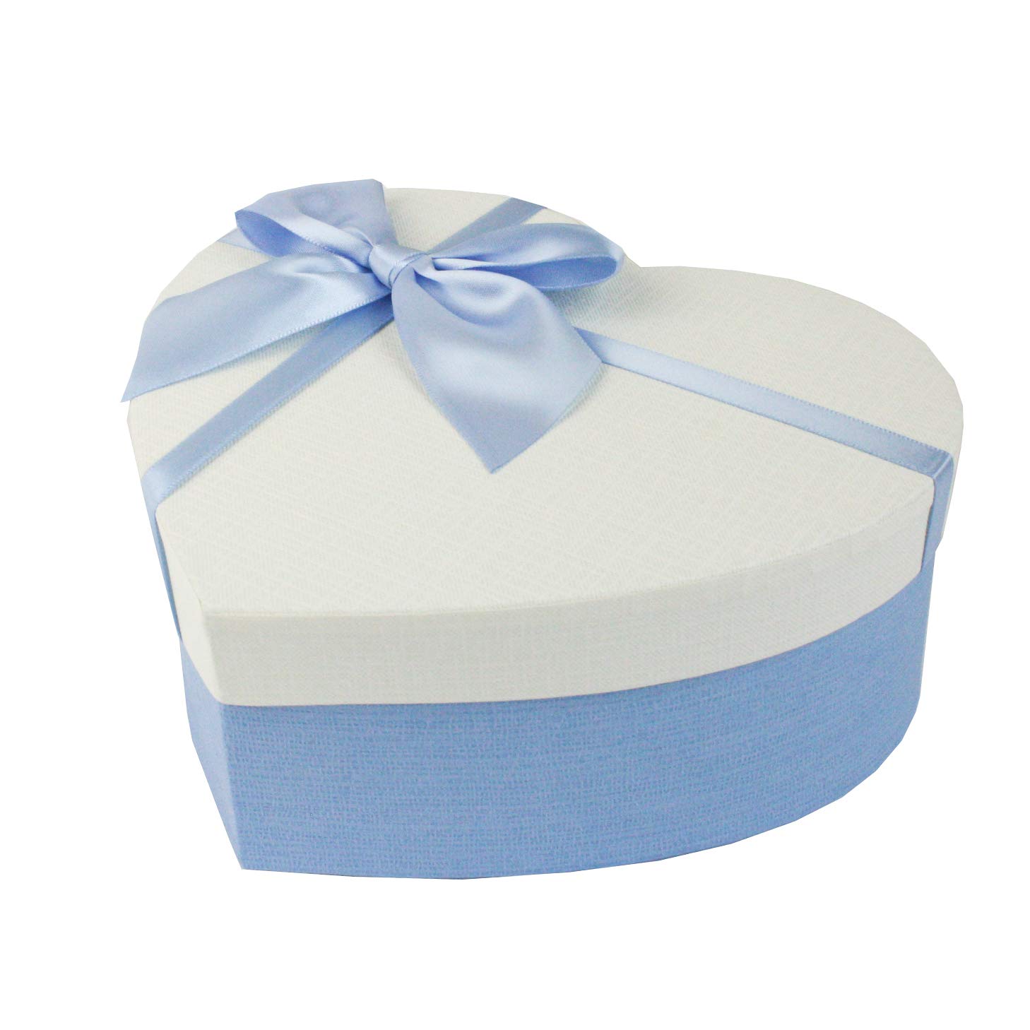 Emartbuy Rigid Gift Box, 22 x 19.5 x 9 cm, Textured Blue Box with White Lid and Satin Bow Ribbon