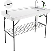Avocahom Folding Fish Cleaning Table Portable Camping Sink with Faucet Drainage Hose & Sprayer Outdoor Fillet Station Grid Ra