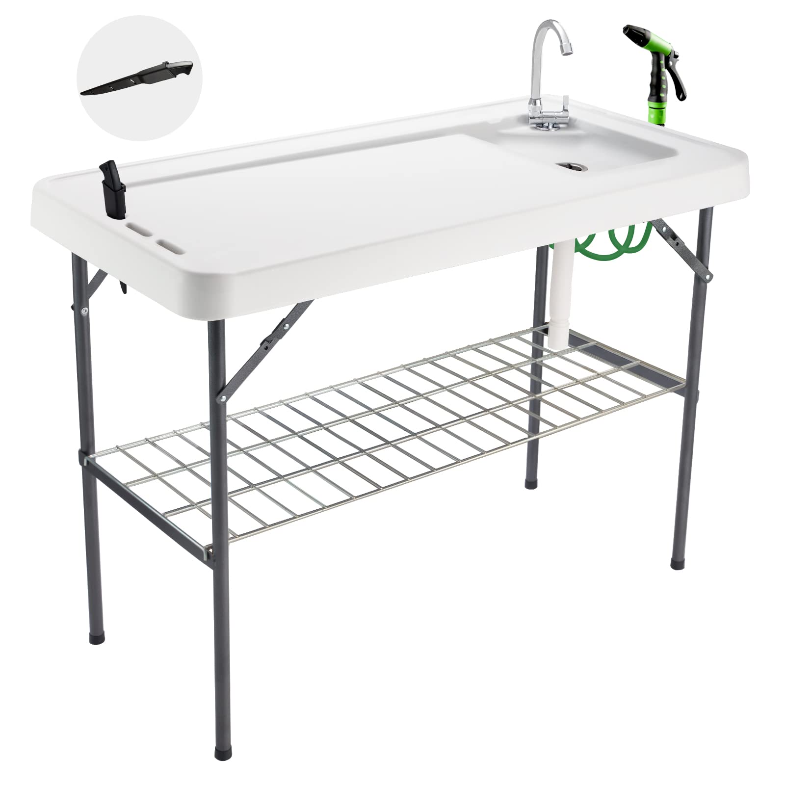collapsible fish cleaning table Folding With Portable Sink, Faucet, Drainage Hose And Sprayer, Camping Fillet Station With Grid Rack And Knife Groove, Great For You Can Use It No Matter When Rains Or Snows.deepen Sink Valley Sportsman Portable Fish Filet
