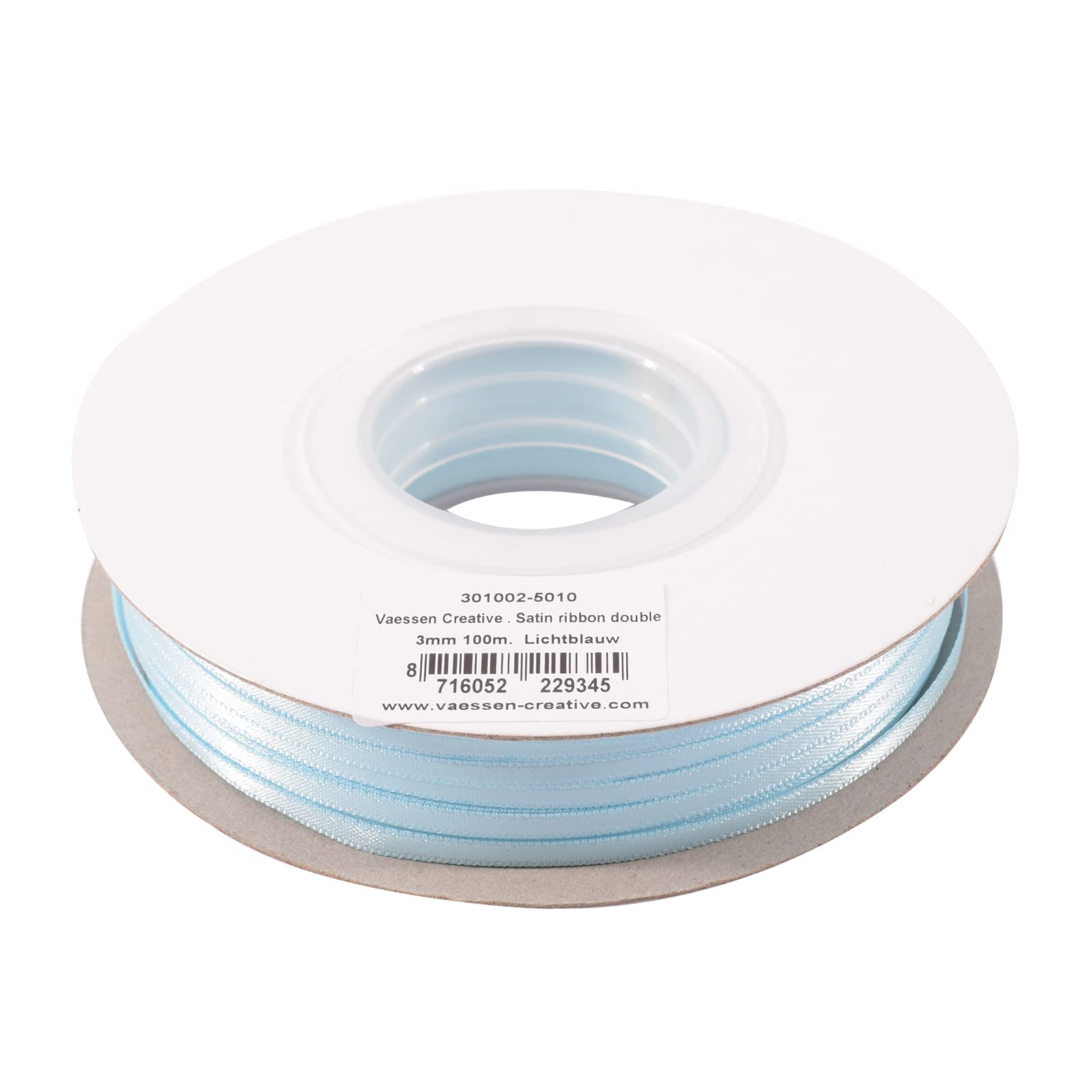 Vaessen Creative Satin Ribbon, Light Blue, 3mm x 100m Double-Sided Shine for Card Making, Scrapbooks, Gift Wrapping and Other Craft Projects,301002-5010