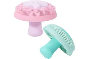 Beomeen Silicone Facial Cleansing Brush, 2 Pcs Mushroom Face Scrubber 2-in-1 Removable Exfoliator Brush, Soft Manual Face Wash Scrub Brush for Deep Cleaning, Exfoliating and Massaging, Pink+Green
