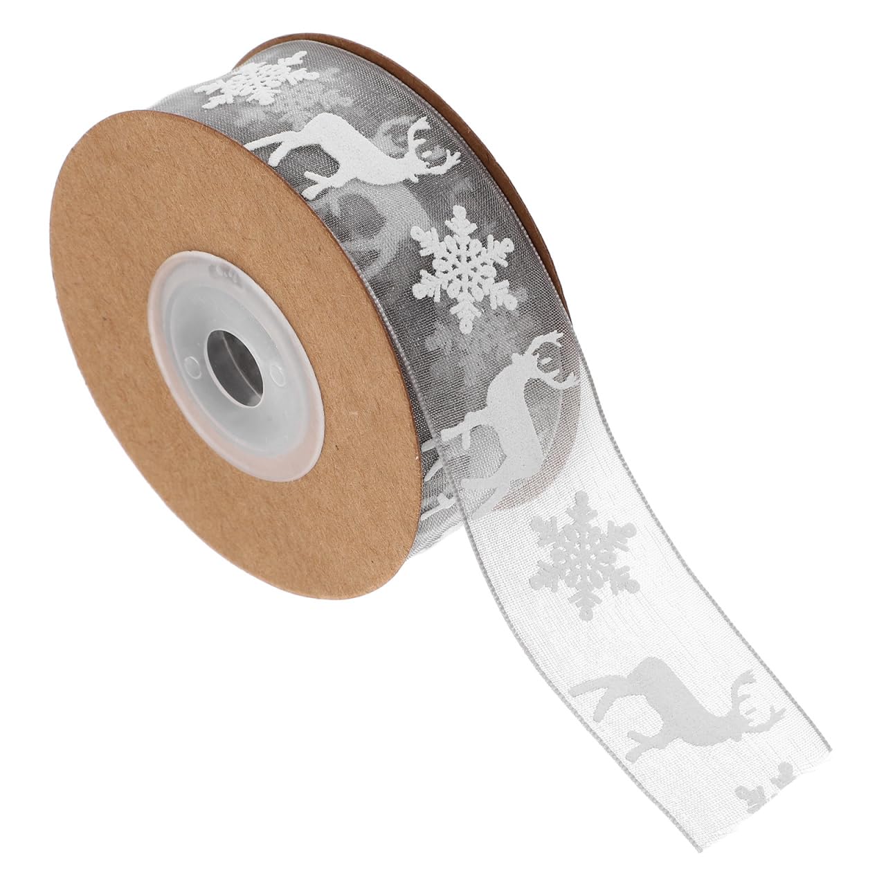 1 Roll 10M Christmas Ribbon Snowflake Deer Pattern Craft Trim Ribbon Cake Wrapping Tape Ornament for Party Decor New Year Wedding (Grey)