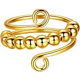 beautlace Anti Anxiety Ring Silver/18K Gold Plated Fidget Rings for Anxiety Ring with Beads Spinner Ring for Women and Men