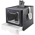 Bolux Foldable Cat Litter Box with Lid, Extra Large, Drawer Type Cat Litter Pan Easy to Scoop & Low Tracking (Dark Grey, 20" L x 16" W x 15" H)