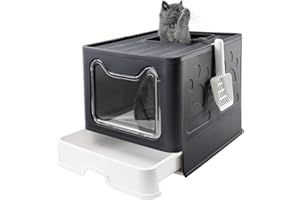 Bolux Foldable Cat Litter Box with Lid, Extra Large, Drawer Type Cat Litter Pan Easy to Scoop & Low Tracking (Dark Grey, 20" L x 16" W x 15" H)