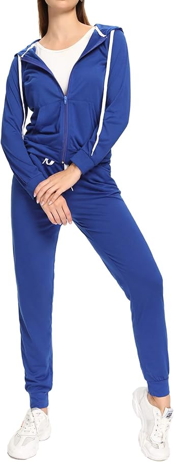 Womens Two Piece Tracksuit Set Casual Long Sleeve Sweatshirt Hoodies Color Block Jumpsuits