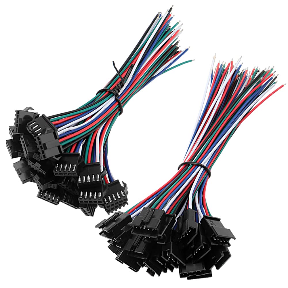 YIXISI 20 Pairs JST SM 5-Pin 2.54mm Pitch Plug Male and Female Connector Adapter with 150mm Electrical Cable Wire for LED Light