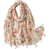 Yeieeo Boho Scarf for Women Lightweight Floral Printed Scarf Fall Winter Fashion Fringed Shawl