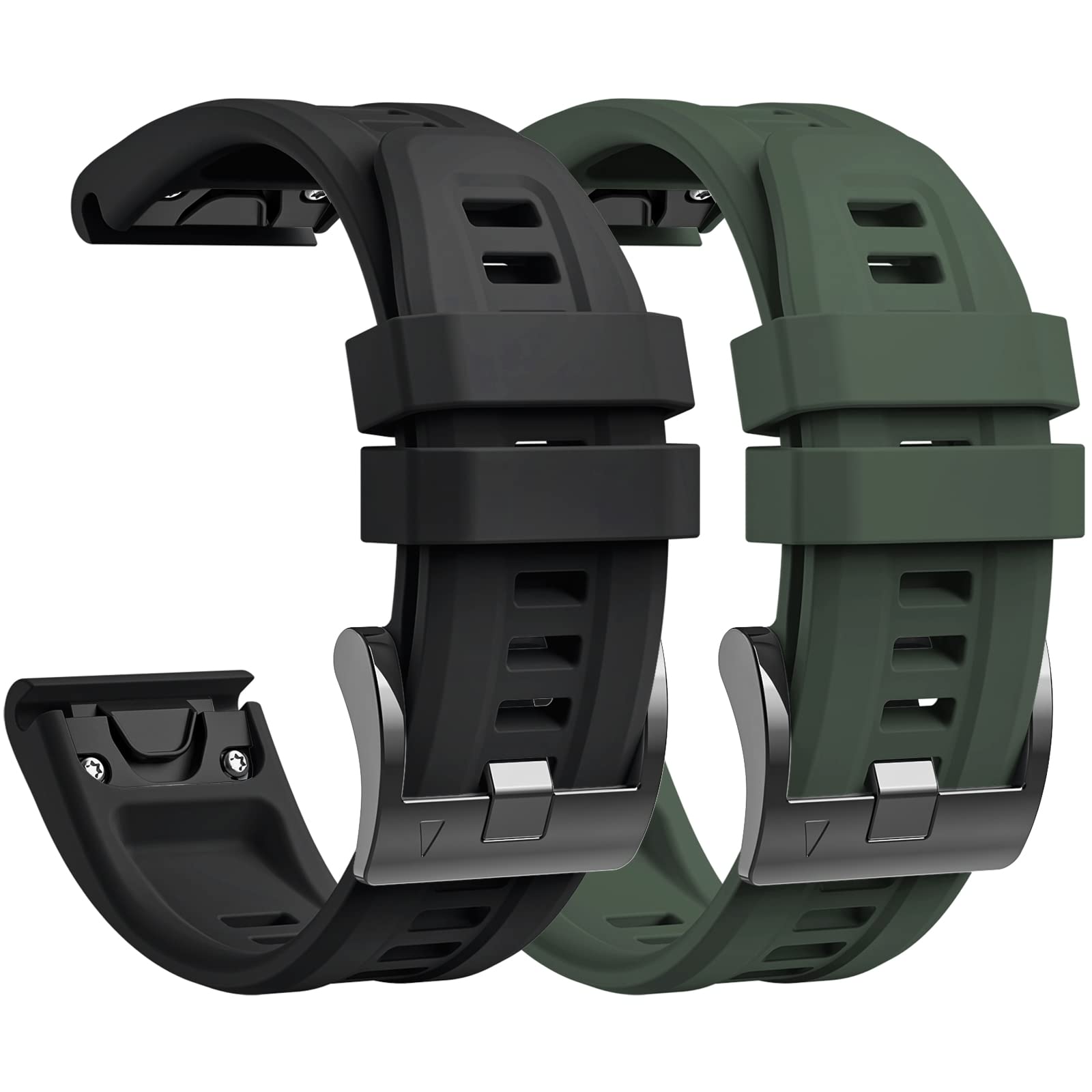 lepmok 22mm Strap for Garmin Fenix 7/Fenix 7 Solar/Fenix 7 Sapphire Solar/Fenix 6 GPS/Fenix 6 Pro GPS/Fenix 6 Sapphire GPS/Fenix 5/Fenix 5 Plus (2-Pack) (Black/Blackish Green)