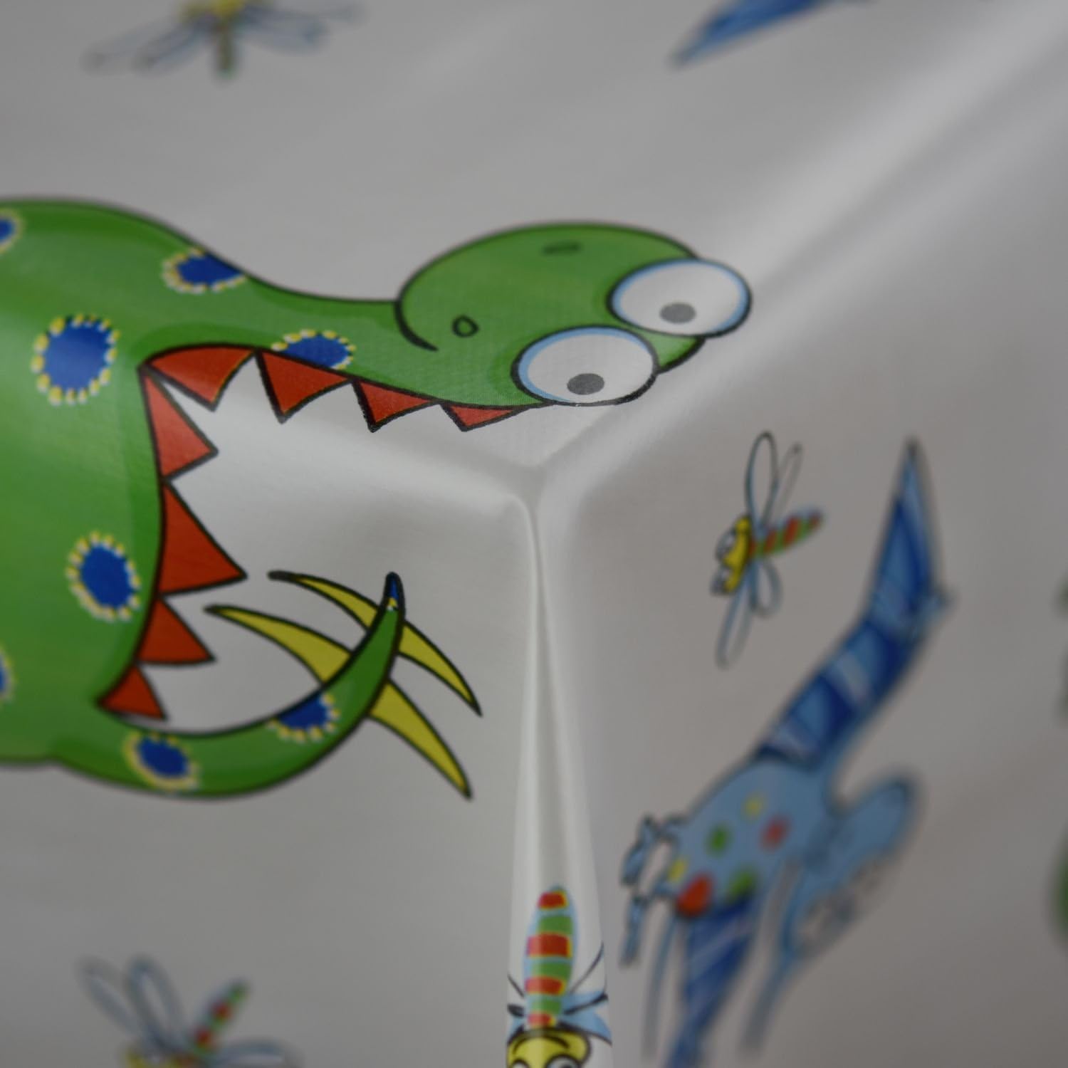 Discover Direct Novelty Dinosaur White Design Wipe Clean PVC Vinyl Tablecloth Cover Protector in Width 140cm – Sold by the metre