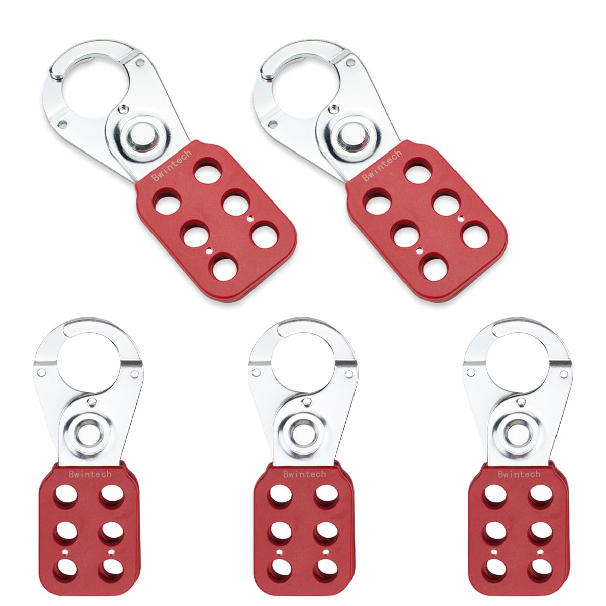 Bwintech 5 Pcs Red Jaw Steel Lockout Hasp Tagout Hasp for Padlocks, with 6 Holes Interlock