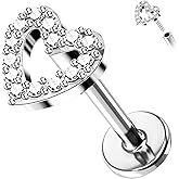 FLOGWE G23 Titanium 16G Push in Flatback Stud for Flat, Helix, Tragus, Conch, Lobe CZ Nose Stud Lip Stud Hypoallergenic Cartilage Earring Piercing Jewelry