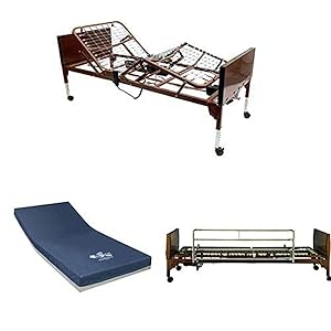 Invacare Value Care Full Electric Homecare Bed with SKS1080 Solace Performance Mattress, and 6629 Full Length Bed Rails