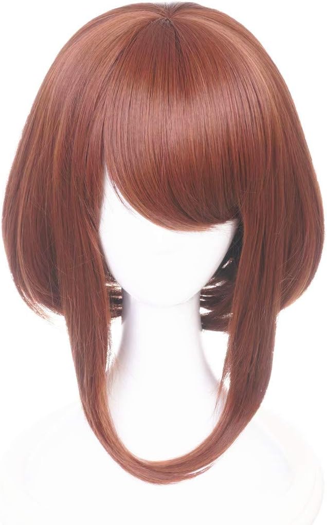 Topcosplay Anime Ochaco Uraraka Cosplay Wig Brown Bob Wigs for Women Girls Halloween Costume Synthetic Wigs