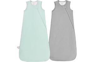 EASYFI Supersoft Rayon Made from Bamboo Sleep Sack 6-12 Months 0.5 Tog Lightweight Toddler Sleep Sack Baby Wearable Blanket with 2-Way Zipper Summer Unisex Sleeping Bag for Babies (2 Pack) Green & Gray
