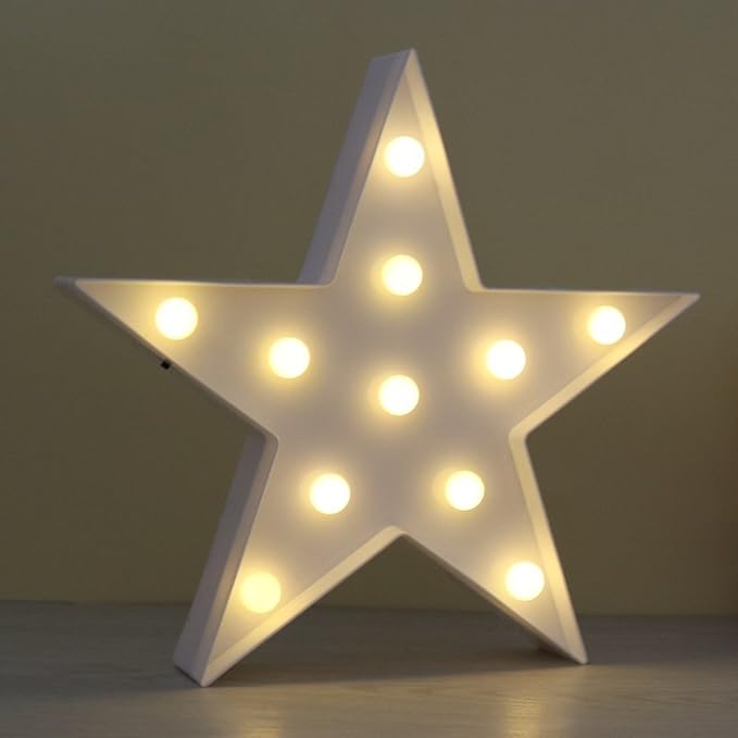 Satyam Kraft Marquee Light Star Shaped Led Plastic Sign-Lighted Marquee Star Sign Wall De Cor Battery Operated (White)