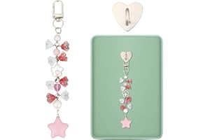 E-Book Charm Set, 6x1in Adorable E-Reader Charm Chain with Heart-Shaped Hook Pink Star Design Chain for Kindle e-Book & Cellp