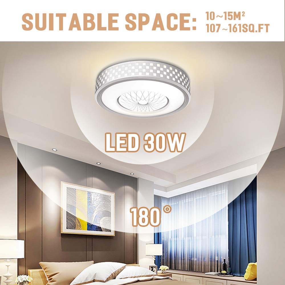Neporal 30W Ceiling Fixture Dimmable 3 Color Temperature Adjustable 16 Inch Flush-Mount-Ceiling-Light-LED Modern for Bedroom Study Living Room Kitchen