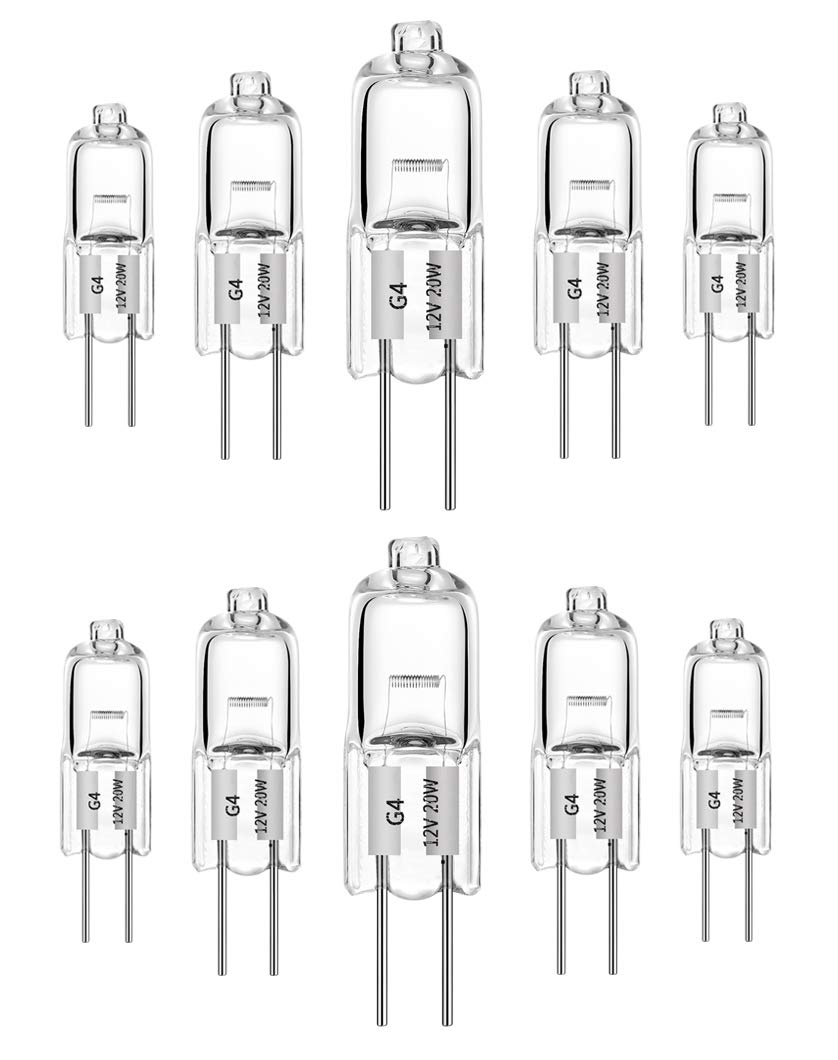 AHEVO 10 Pieces G4 Halogen Light Bulbs 20W 12V Warm White 2700K Dimmable Clear Capsule