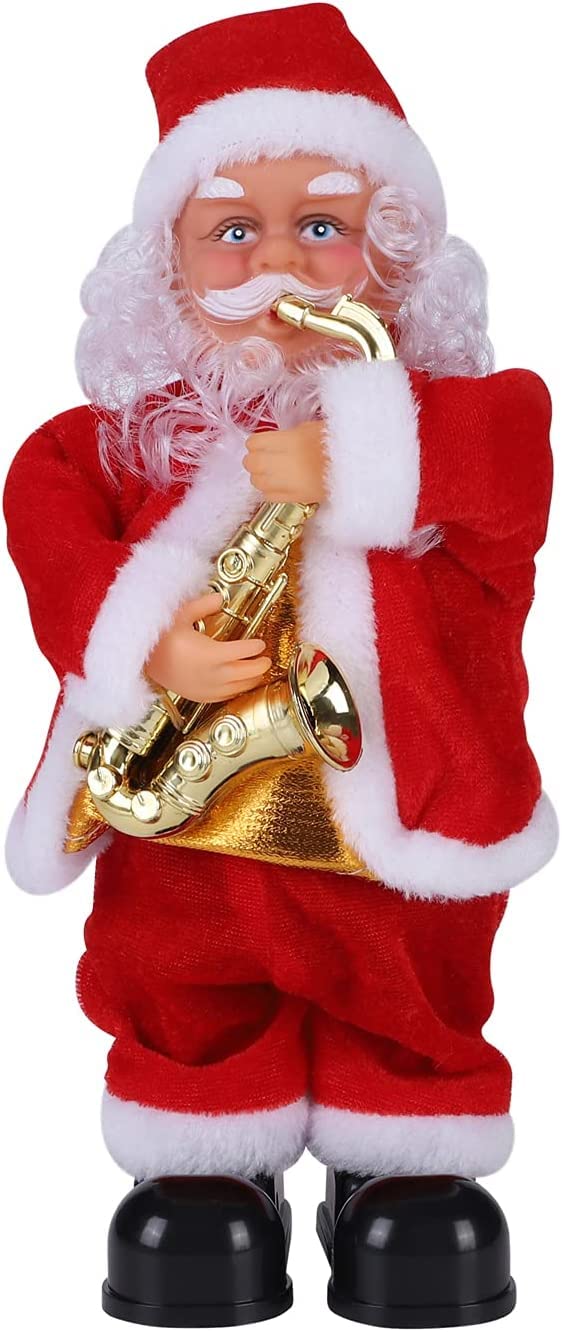 IBLUELOVER 30CM Christmas Father Santa Decor Musical Figures Electric Dancing Singing Saxophone Bells Funny Plush Father Christmas Santa Claus Indoor Xmas Home Decor