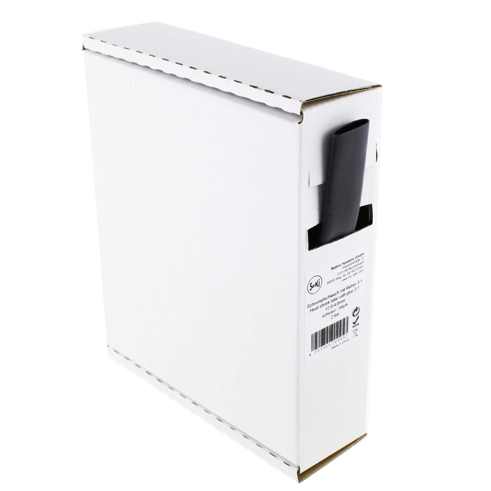 Heat Shrink Tube Black 3:1 with Adhesive 12.0-4.0 mm 2.5 m Dispenser Box