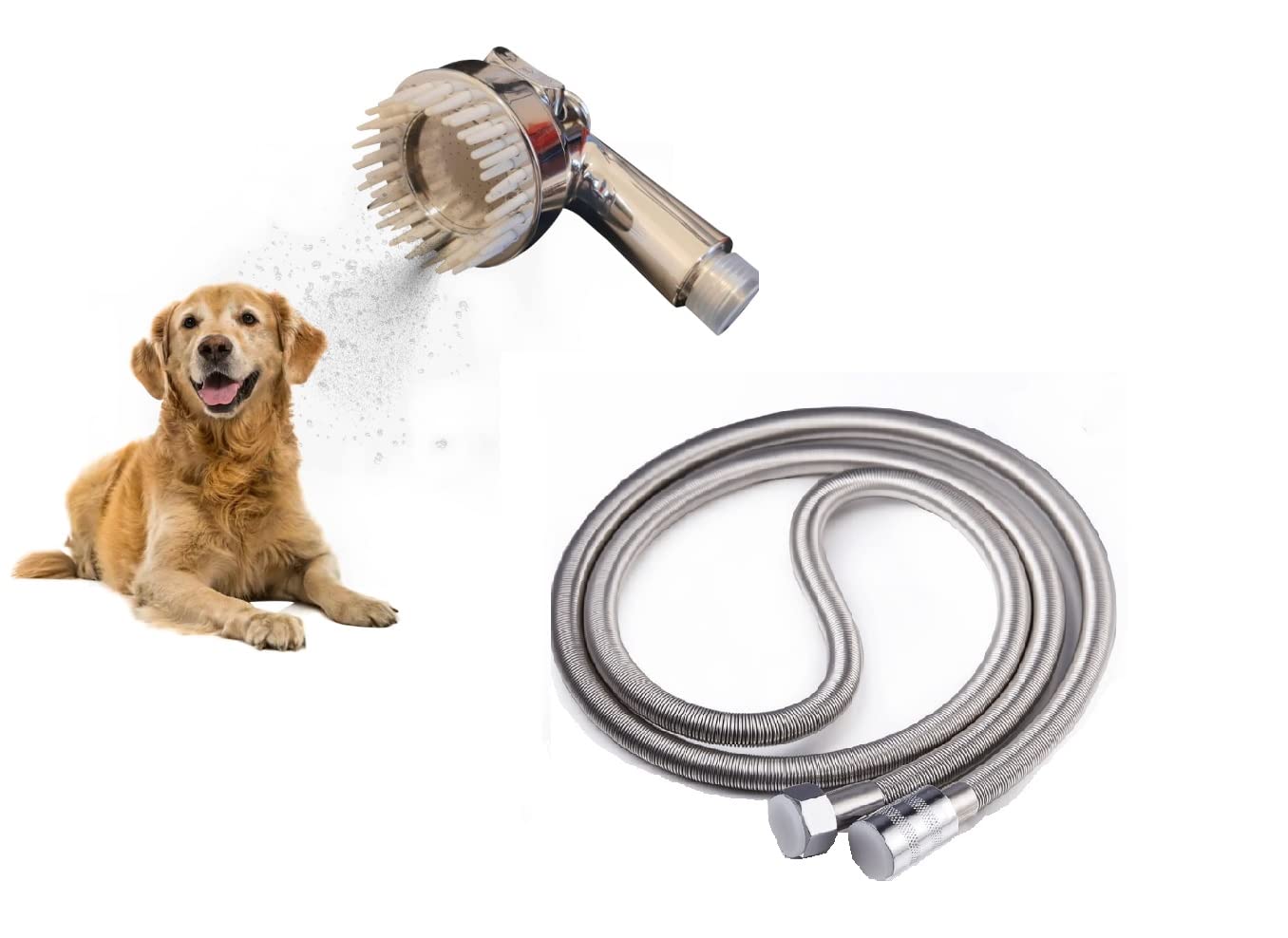 Hairstore Cat & Dog Bath Brush Scrubber Washing Sprayer Easy Bathing Grooming & Shedding Pet Shower with super flex 1.5 m long hose (1 modes setting-stop button)